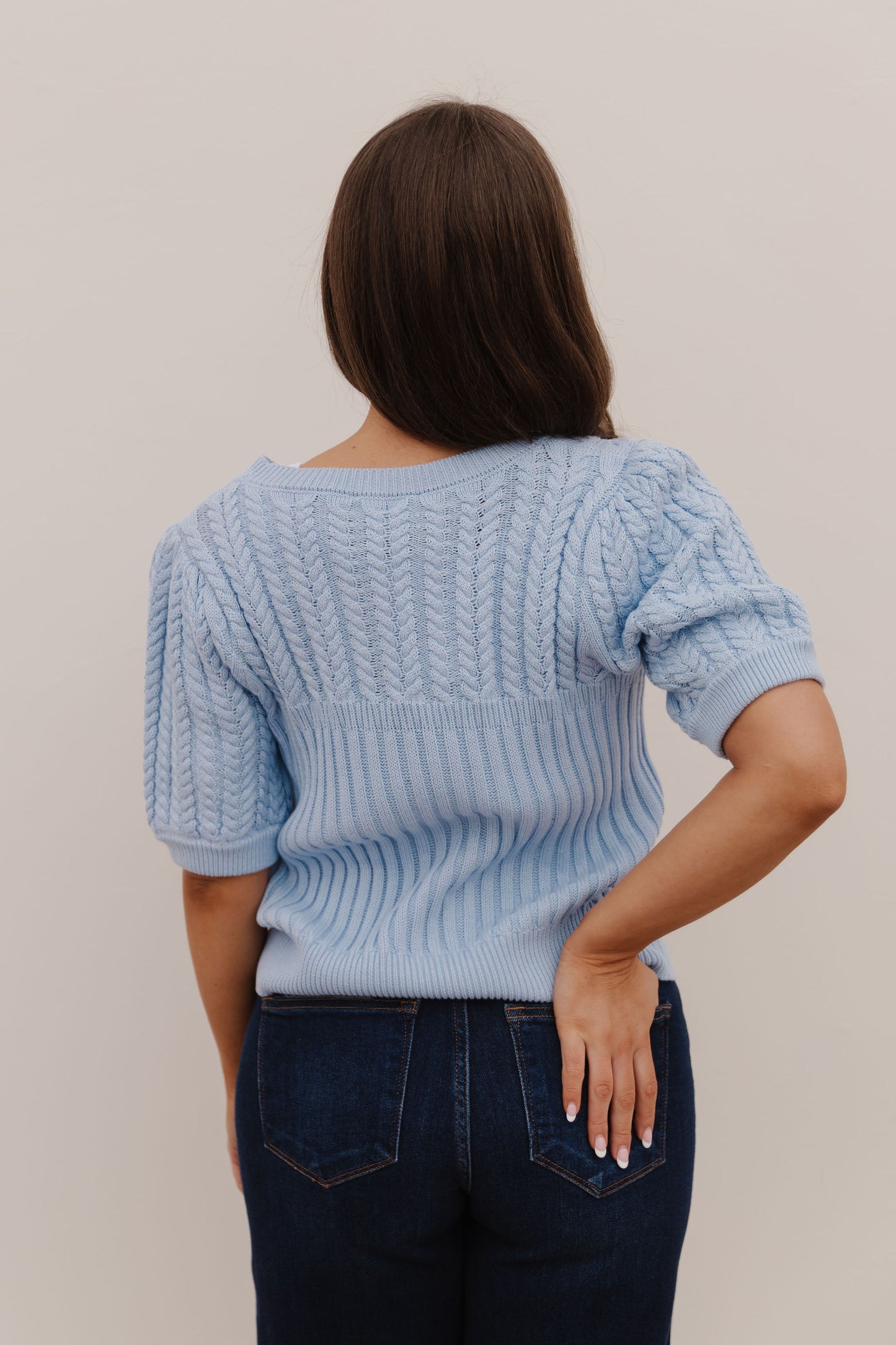 THE KASSIDY PUFF SLEEVE SWEATER IN SKY BLUE