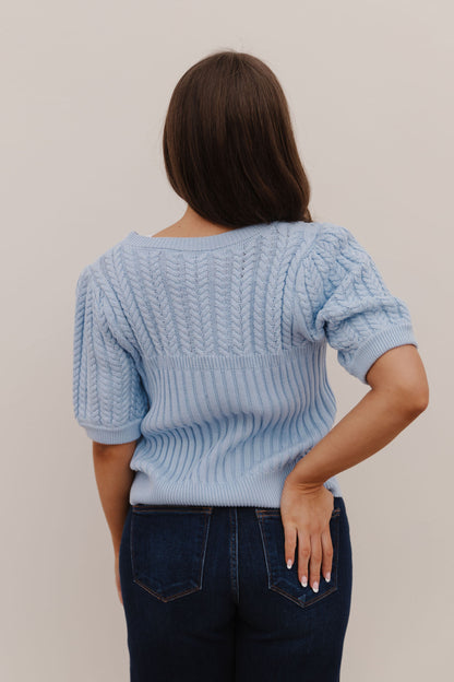 THE KASSIDY PUFF SLEEVE SWEATER IN SKY BLUE