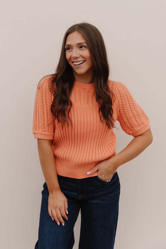 THE KASSIDY PUFF SLEEVE SWEATER IN APRICOT