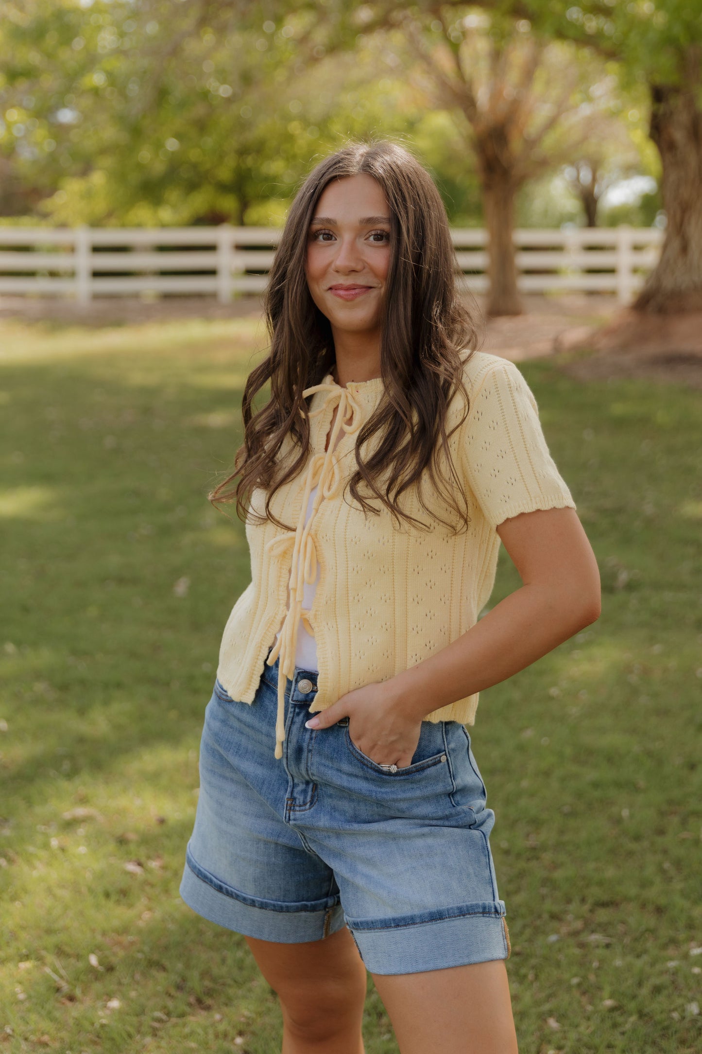 THE KAILEY TIE-FRONT KNIT TOP IN YELLOW