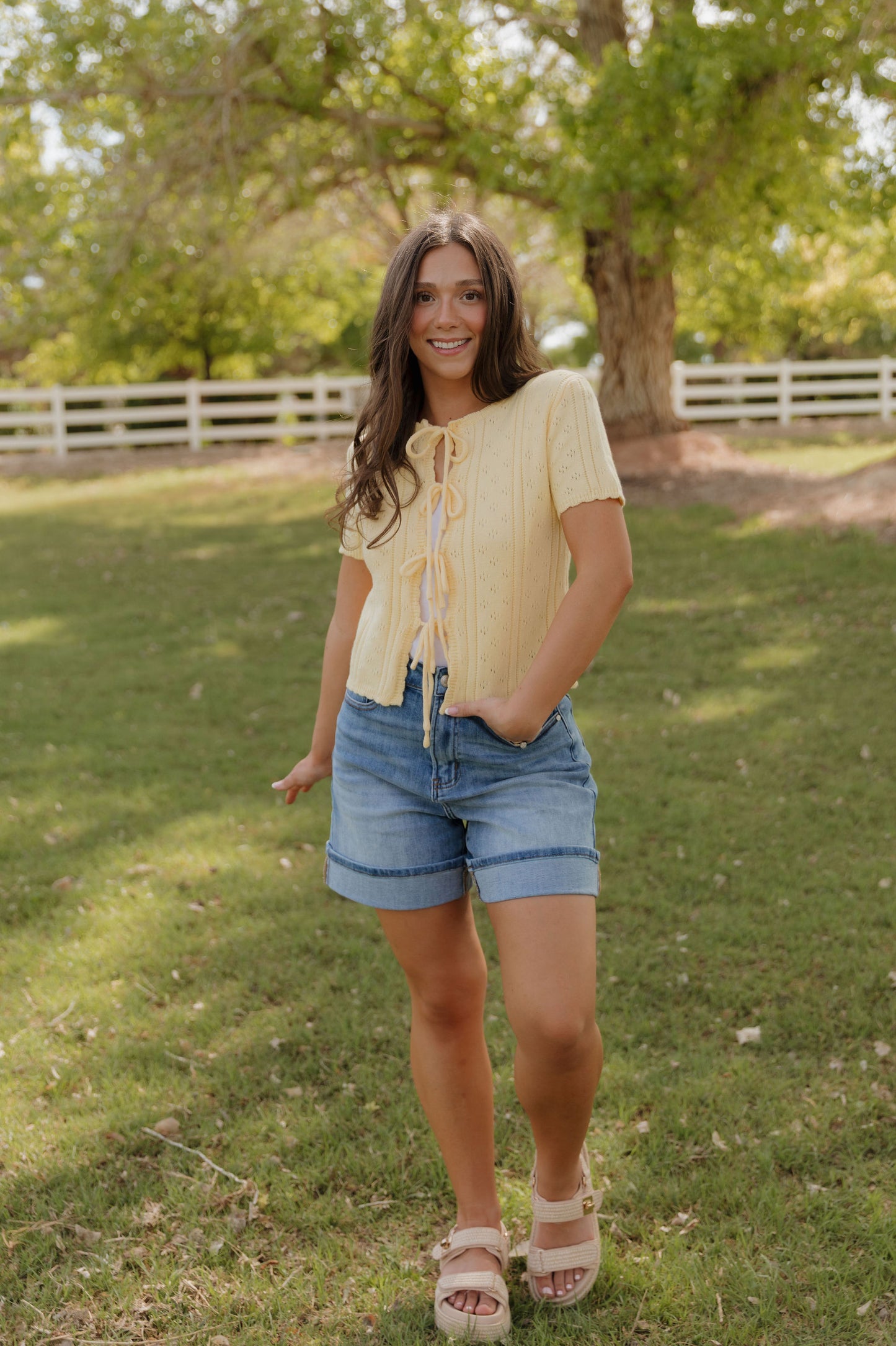 THE KAILEY TIE-FRONT KNIT TOP IN YELLOW