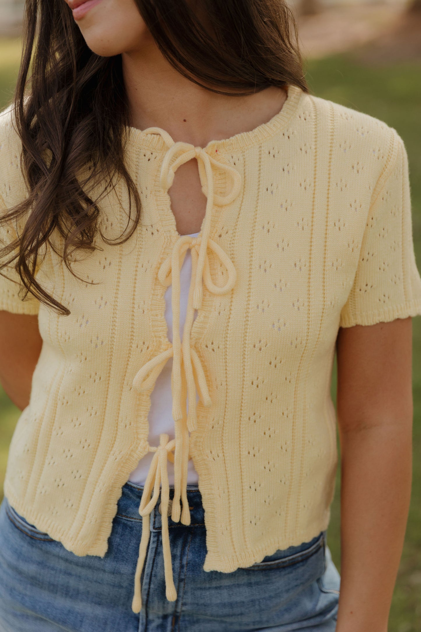 THE KAILEY TIE-FRONT KNIT TOP IN YELLOW
