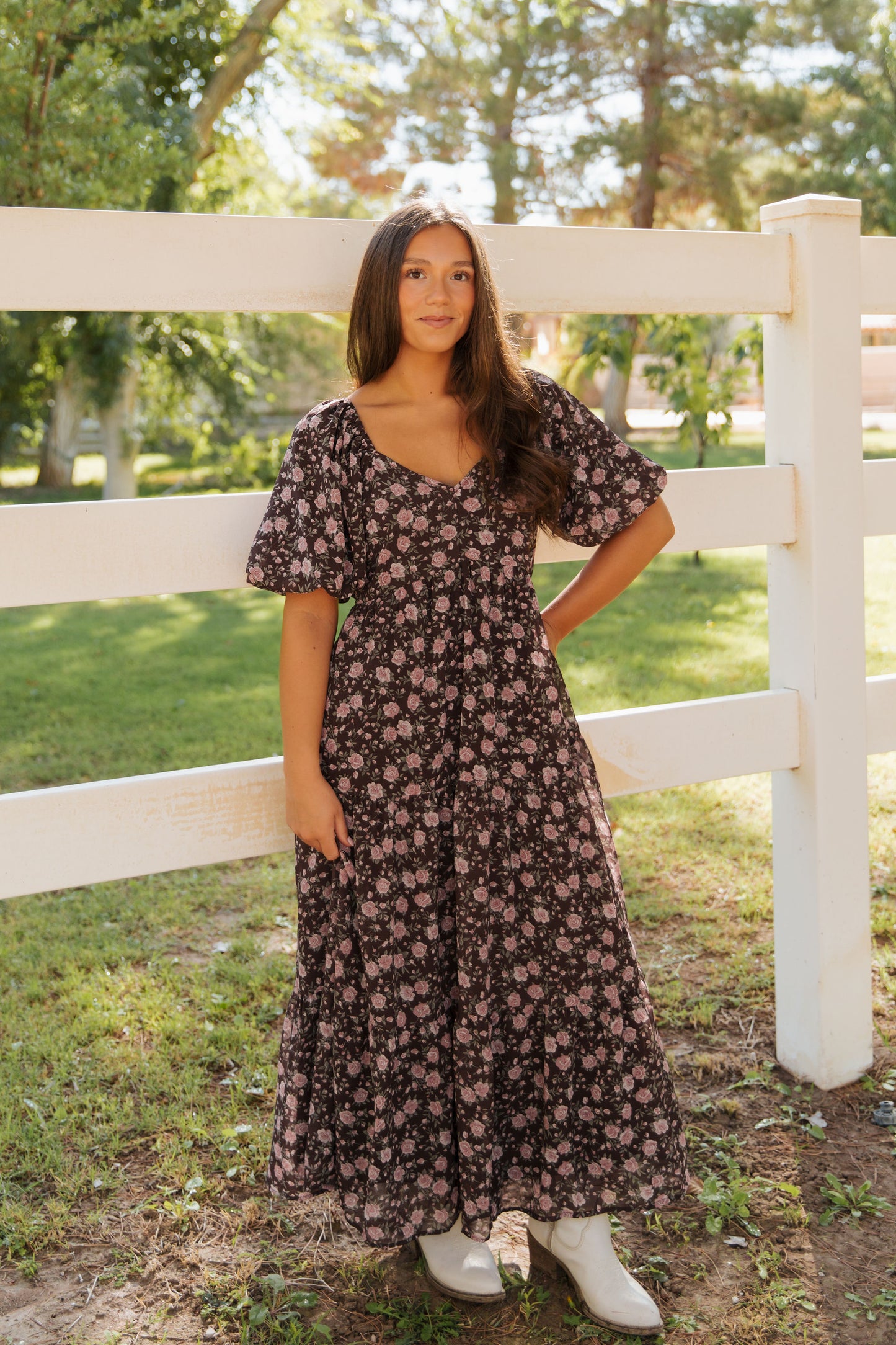 THE ASTORIA FLORAL PRINT DRESS IN BROWN