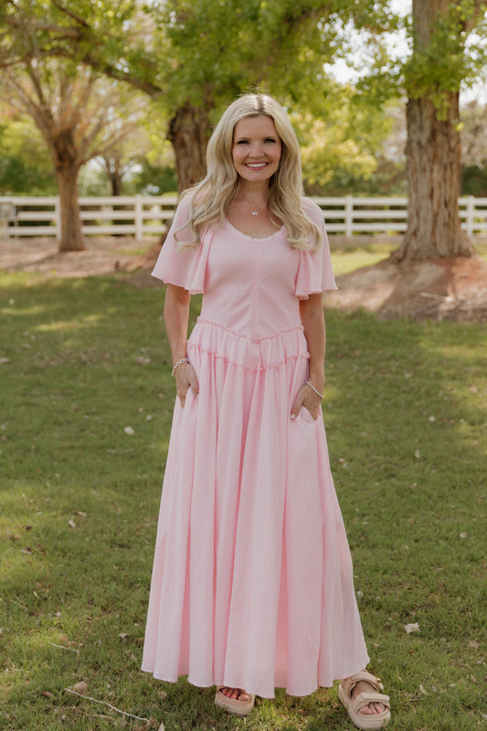 THE AMBER SMOCKED MAXI DRESS IN PINK
