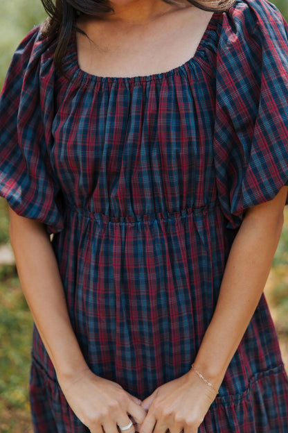 THE EVERMORE DRESS IN NAVY PLAID BY PINK DESERT