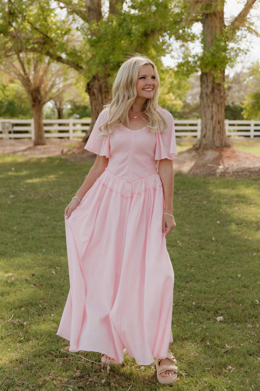 THE AMBER SMOCKED MAXI DRESS IN PINK