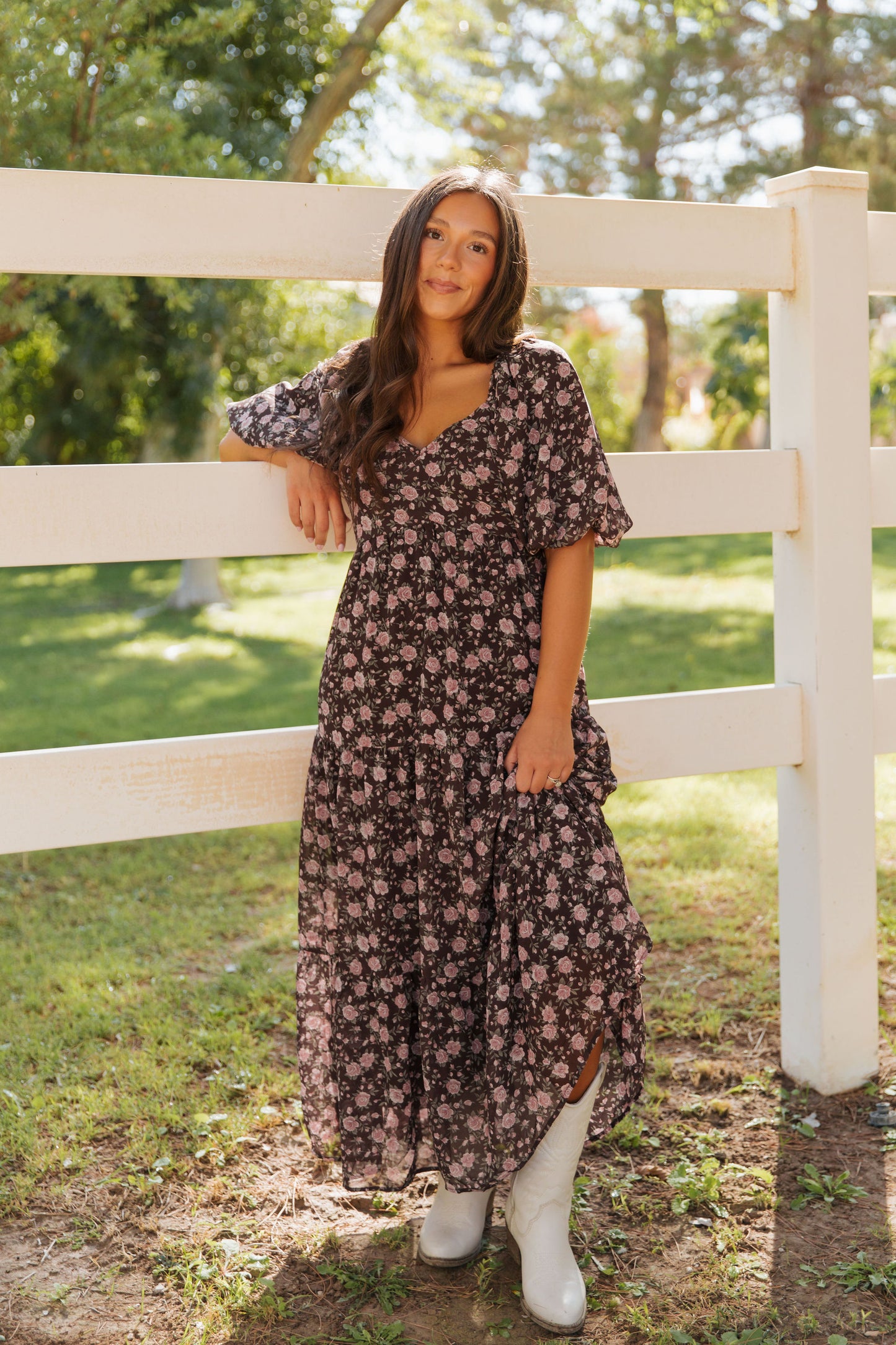 THE ASTORIA FLORAL PRINT DRESS IN BROWN