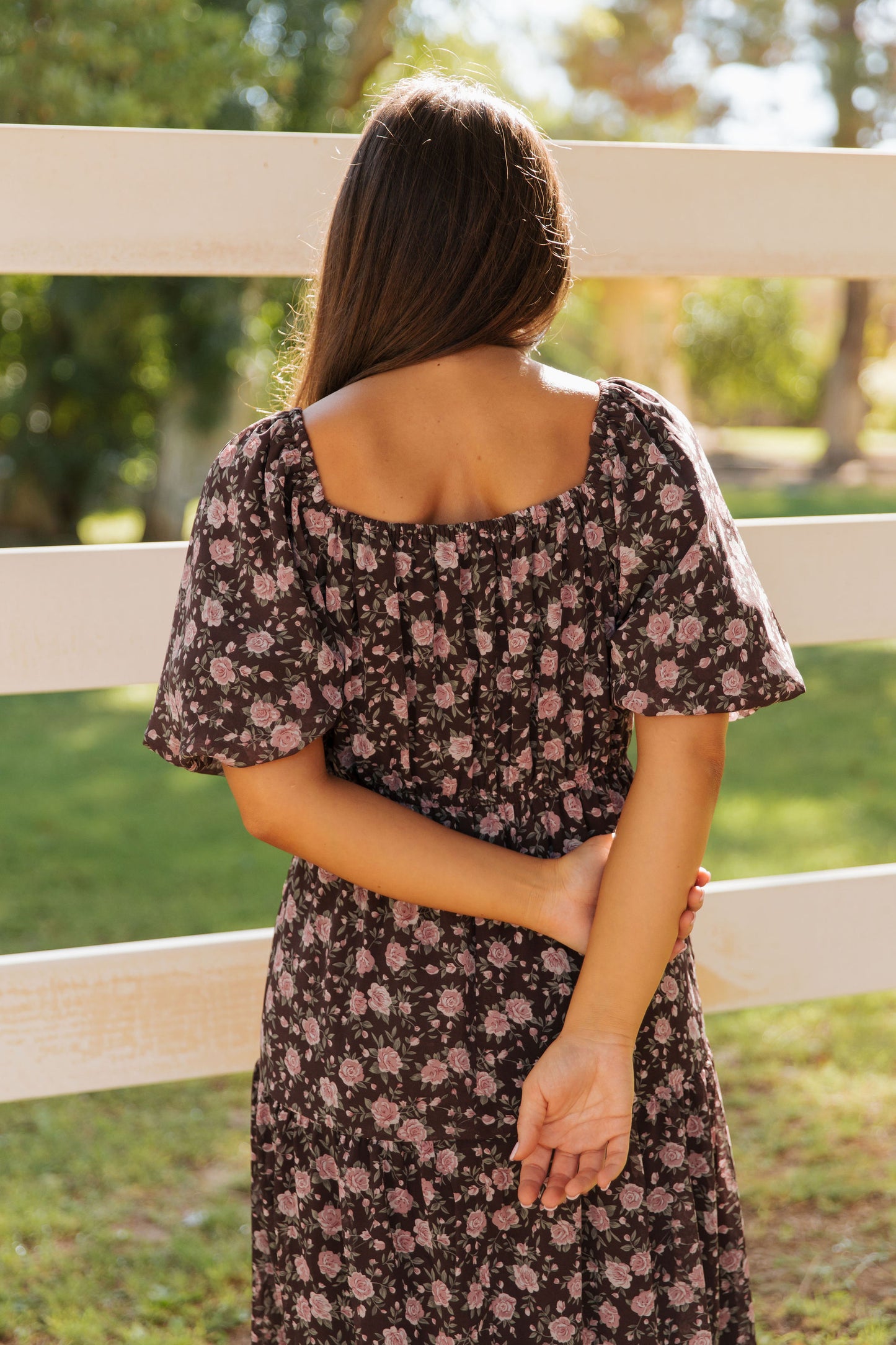 THE ASTORIA FLORAL PRINT DRESS IN BROWN