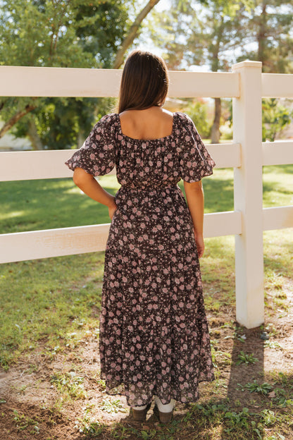 THE ASTORIA FLORAL PRINT DRESS IN BROWN