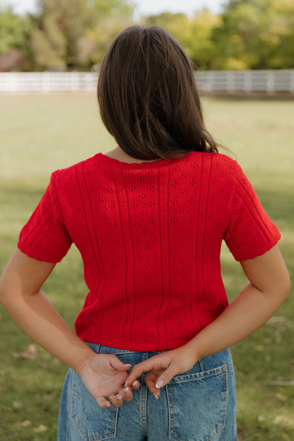 THE KAILEY TIE-FRONT KNIT TOP IN RED