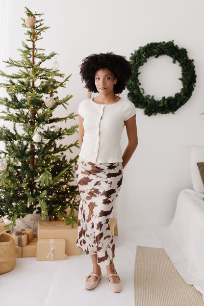 THE DAKOTA COW PRINT SKIRT IN CREAM