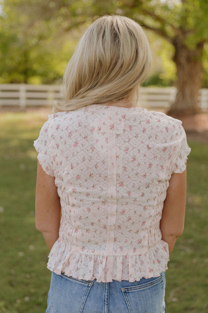 THE MADISON SMOCKED FLORAL TOP IN PINK