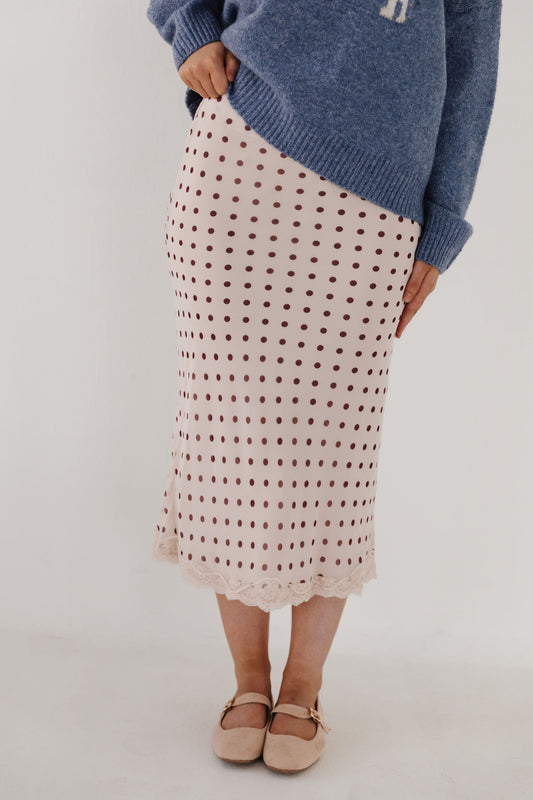 THE KAMRYN POLKA DOT LACE SKIRT IN PINK