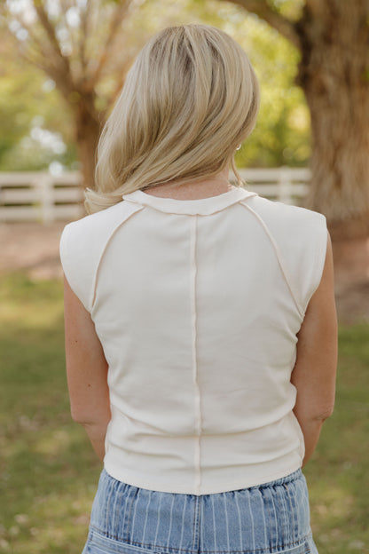 THE CHANDRA RIBBED RAGLAN SLEEVE TOP IN CREAM