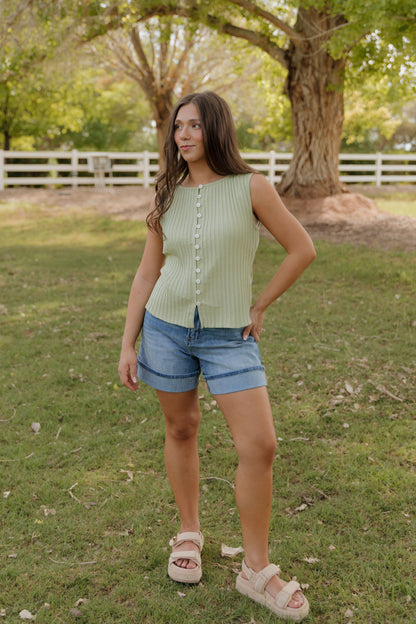 FREE PEOPLE TILLY RIBBED VEST IN WEEPING WILLOW