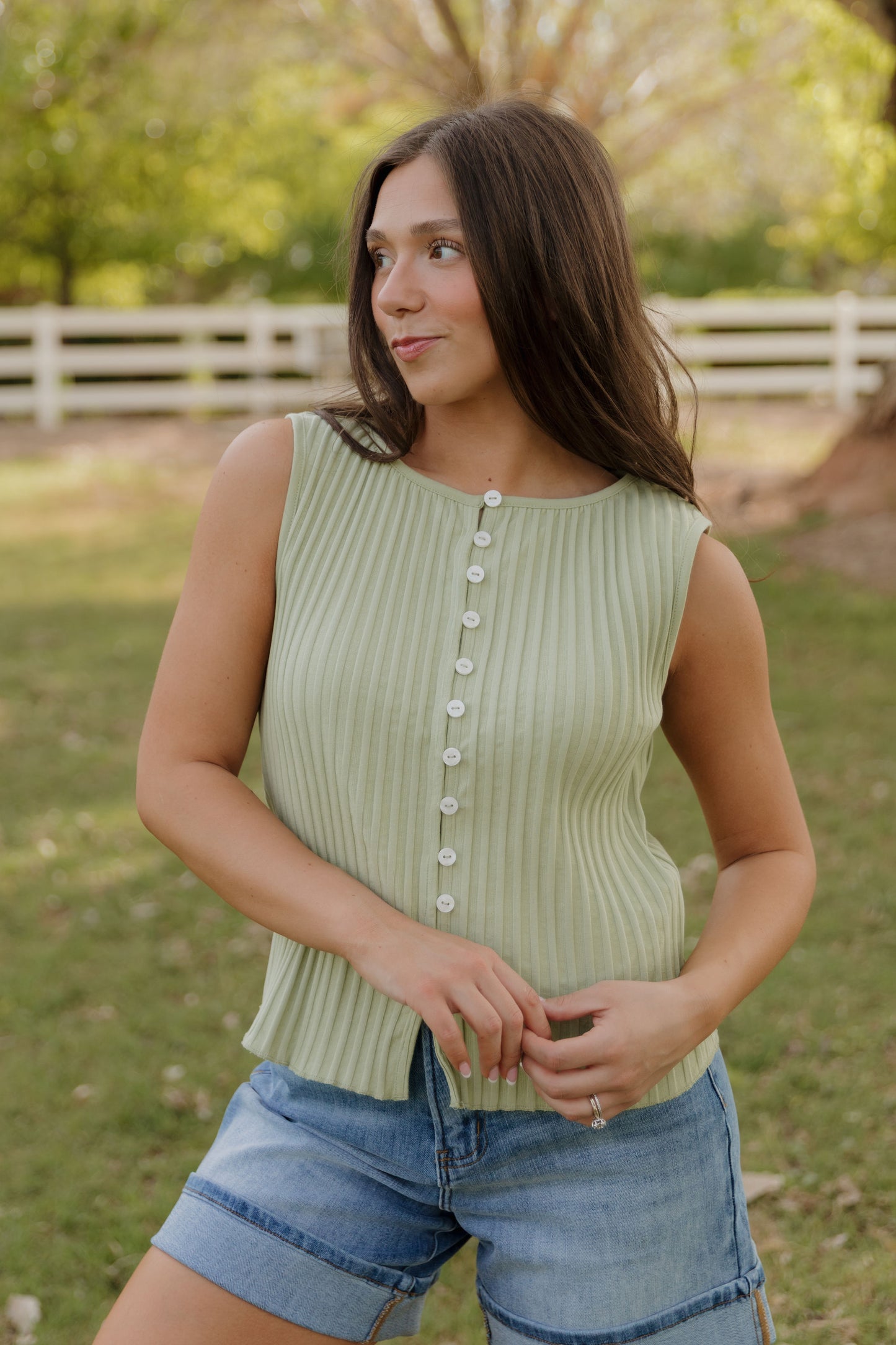 FREE PEOPLE TILLY RIBBED VEST IN WEEPING WILLOW