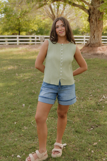 FREE PEOPLE TILLY RIBBED VEST IN WEEPING WILLOW
