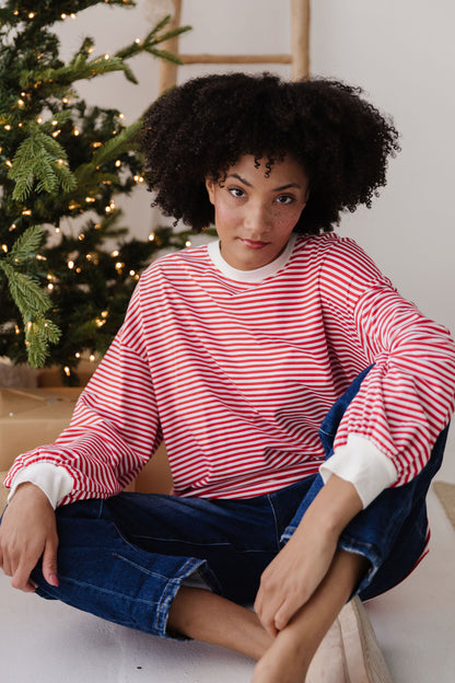 THE NOVA STRIPED CREW NECK TOP IN RED