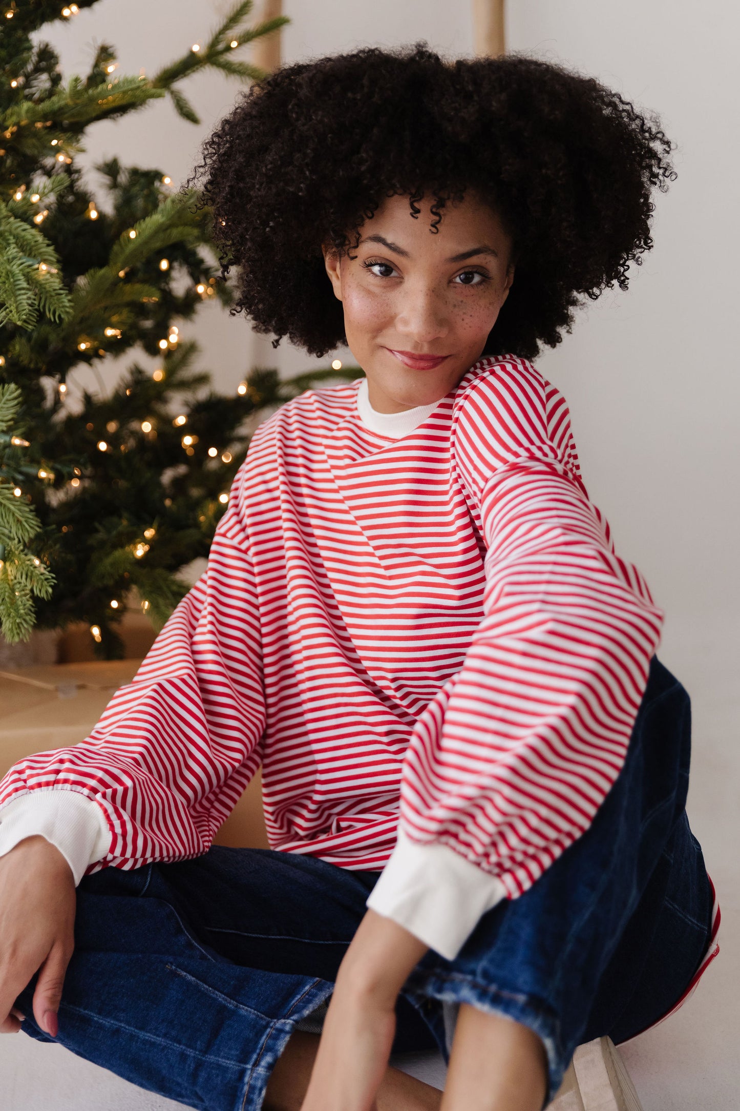 THE NOVA STRIPED CREW NECK TOP IN RED