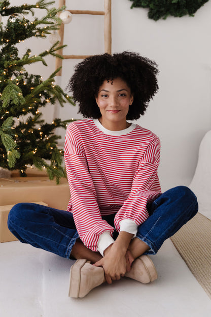 THE NOVA STRIPED CREW NECK TOP IN RED