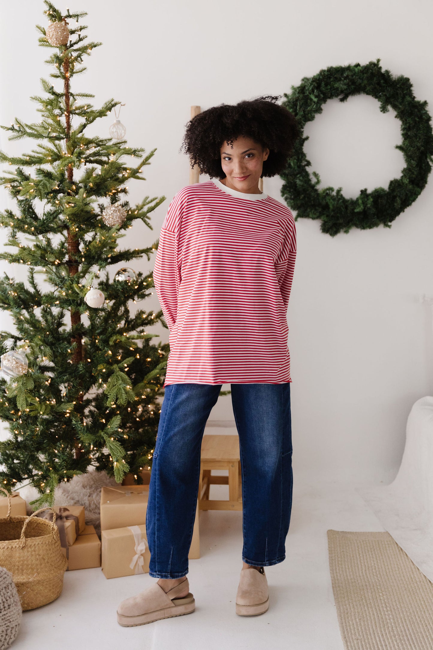 THE NOVA STRIPED CREW NECK TOP IN RED