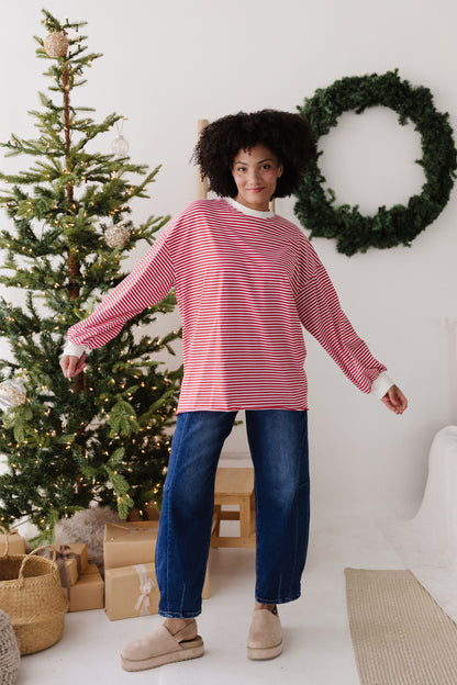 THE NOVA STRIPED CREW NECK TOP IN RED