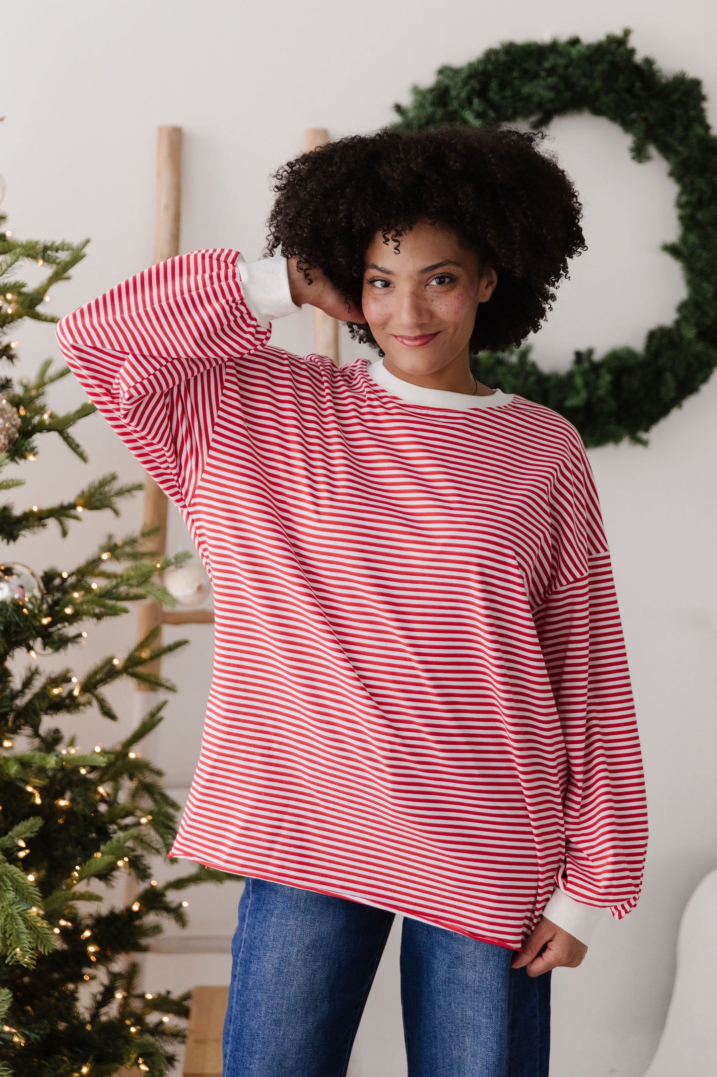 THE NOVA STRIPED CREW NECK TOP IN RED