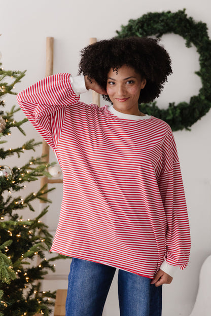 THE NOVA STRIPED CREW NECK TOP IN RED