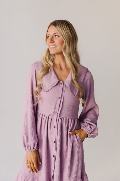 THE NATASHA EYELET TRIM COLLAR DRESS IN MAUVE