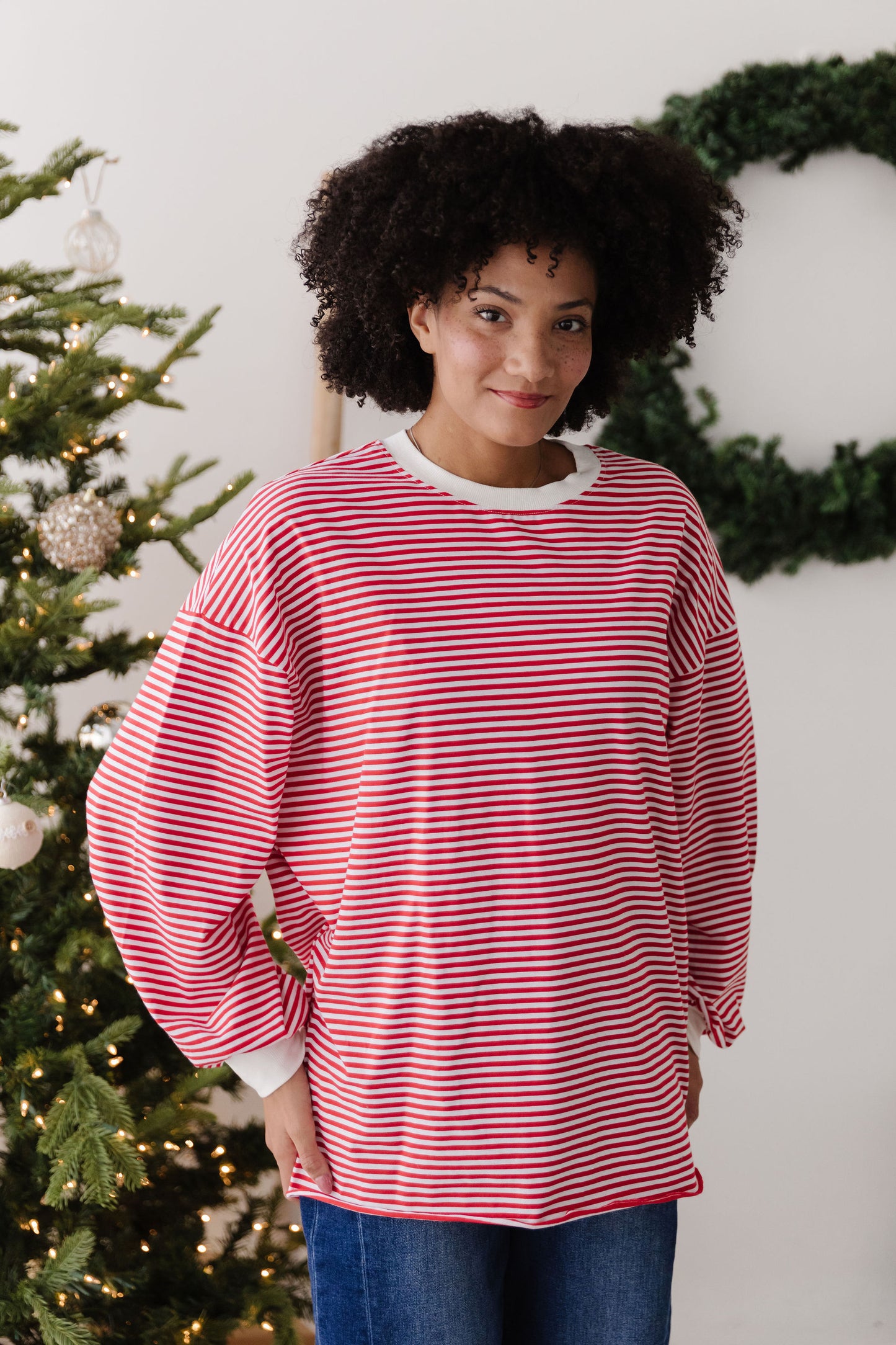 THE NOVA STRIPED CREW NECK TOP IN RED