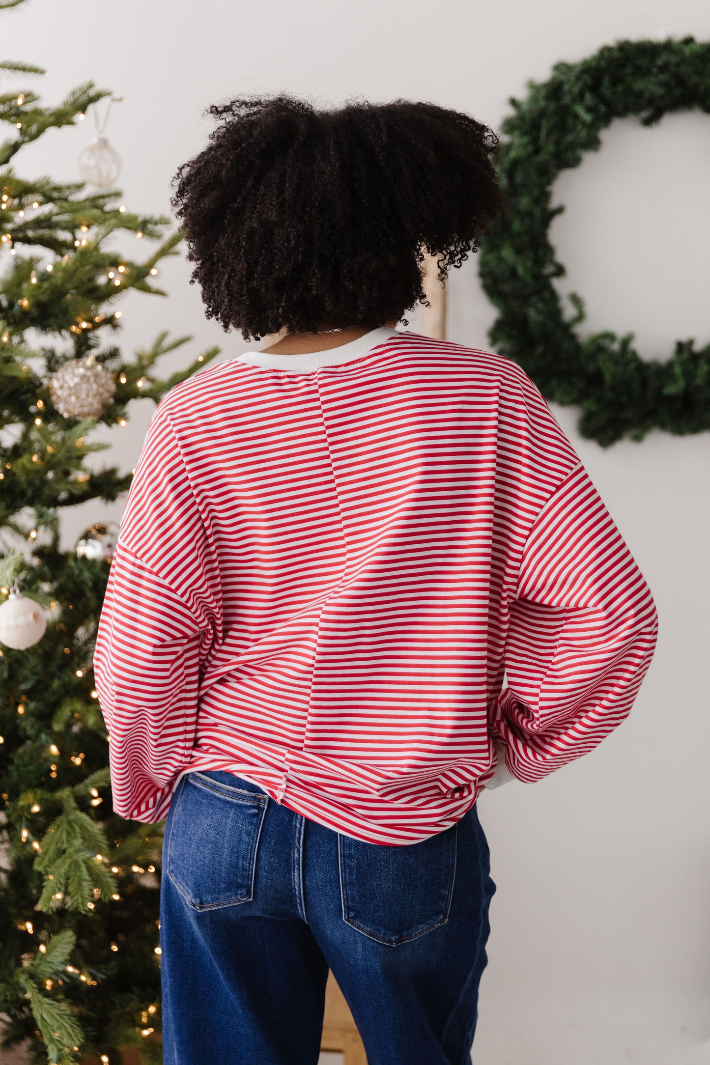 THE NOVA STRIPED CREW NECK TOP IN RED