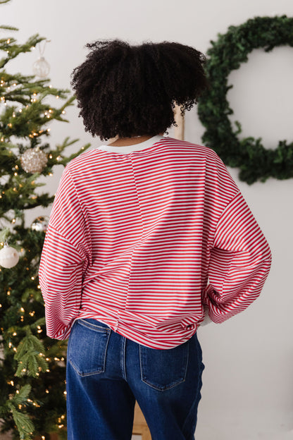THE NOVA STRIPED CREW NECK TOP IN RED