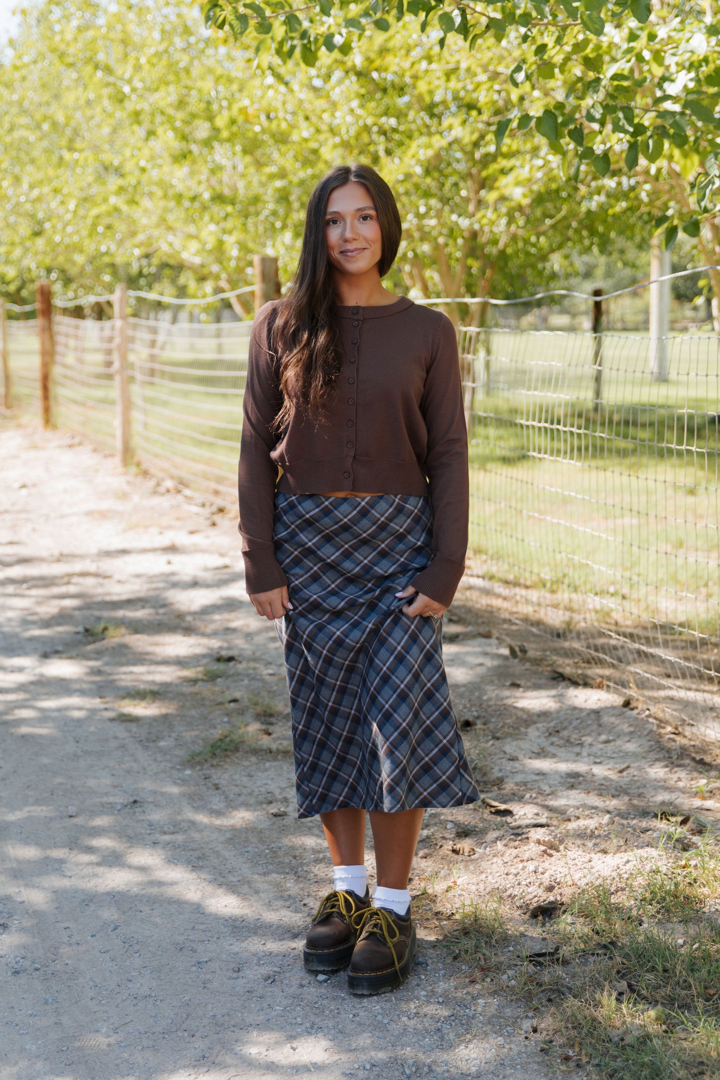 THE CHER PLAID MIDI SKIRT IN GREY PLAID