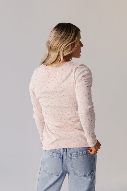 THE ELOISE RIBBED FLORAL TOP IN SOFT PINK