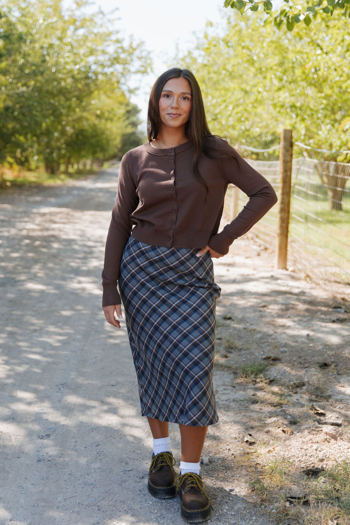 THE CHER PLAID MIDI SKIRT IN GREY PLAID