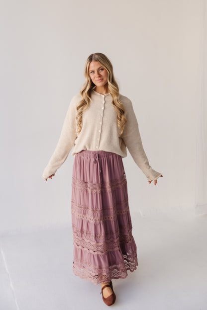 THE HELENA CHIFFON LACE TRIM SKIRT IN MAUVE