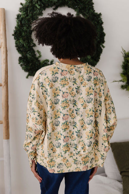 THE SHILANE WAFFLE FLORAL TOP IN CREAM