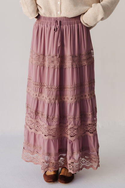 THE HELENA CHIFFON LACE TRIM SKIRT IN MAUVE