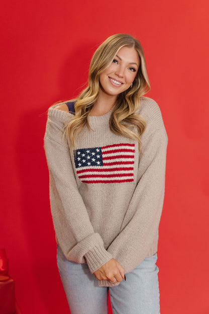 THE ALL AMERICAN OFF THE SHOULDER SWEATER IN OATMEAL