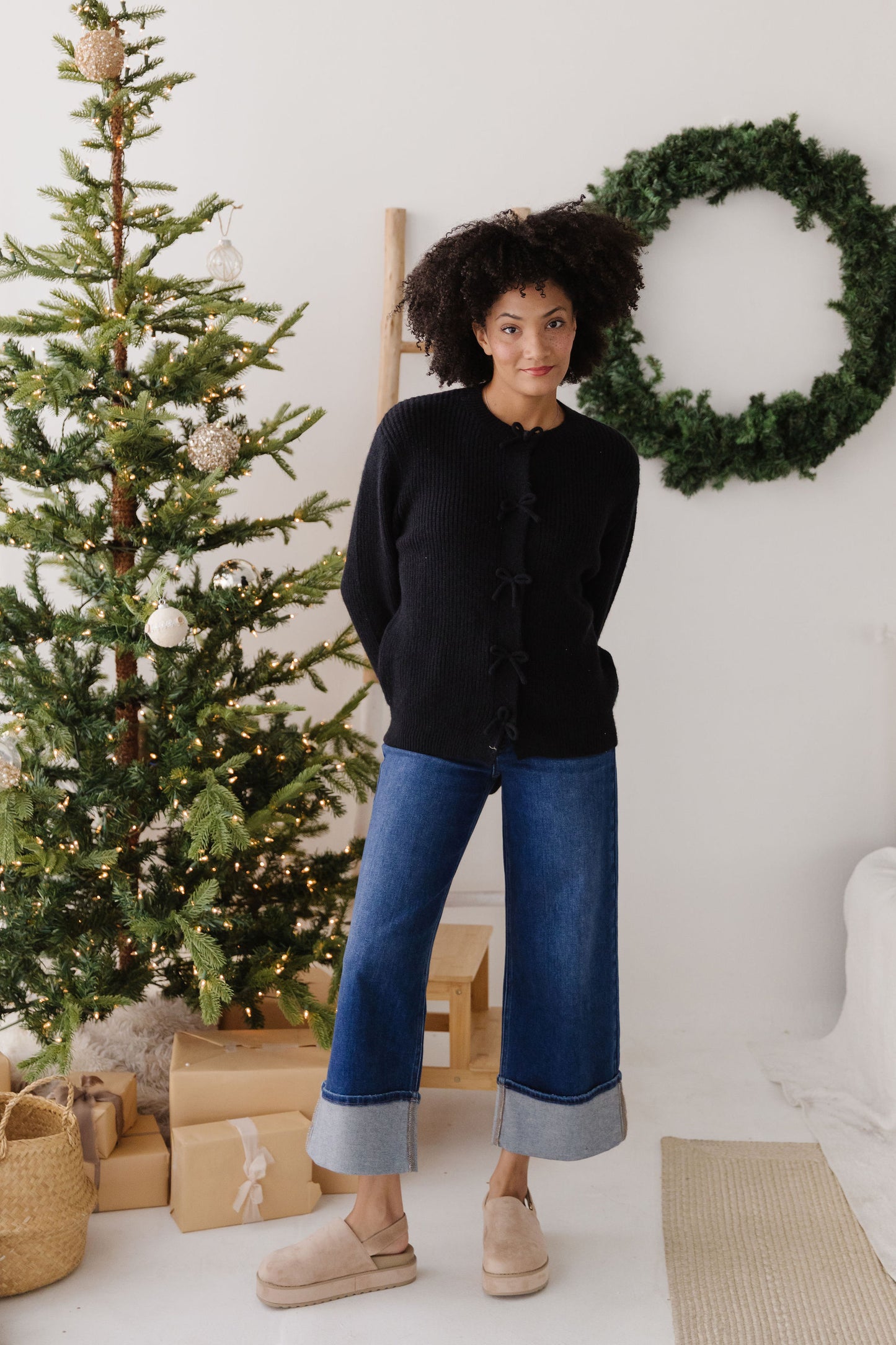 THE PORTIA BOW CARDIGAN IN BLACK