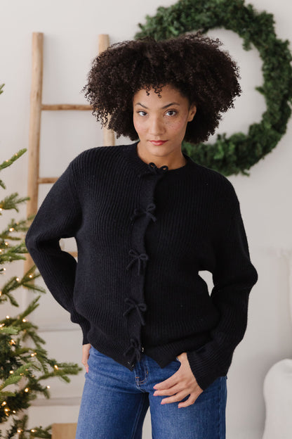 THE PORTIA BOW CARDIGAN IN BLACK