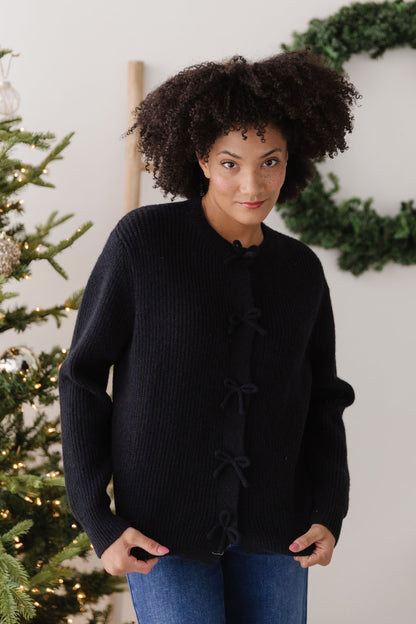 THE PORTIA BOW CARDIGAN IN BLACK