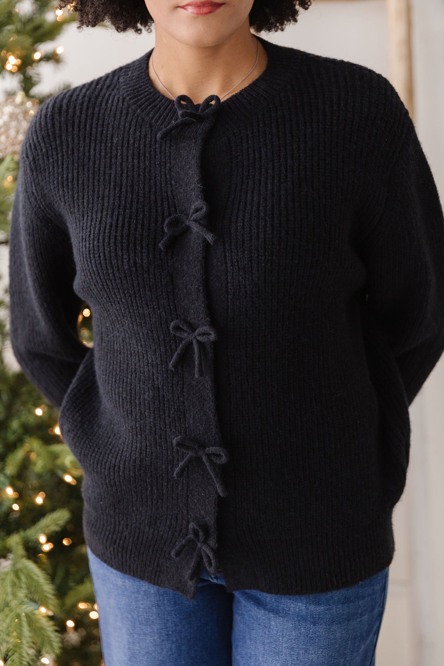 THE PORTIA BOW CARDIGAN IN BLACK