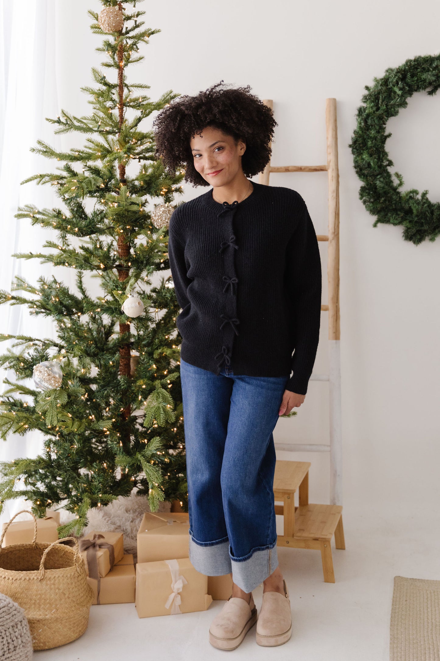 THE PORTIA BOW CARDIGAN IN BLACK