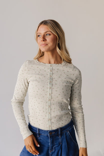 THE ELOISE RIBBED FLORAL TOP IN MOSS GREEN