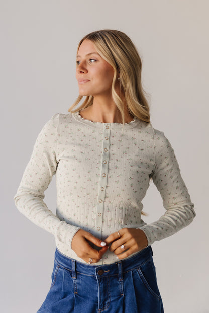 THE ELOISE RIBBED FLORAL TOP IN MOSS GREEN
