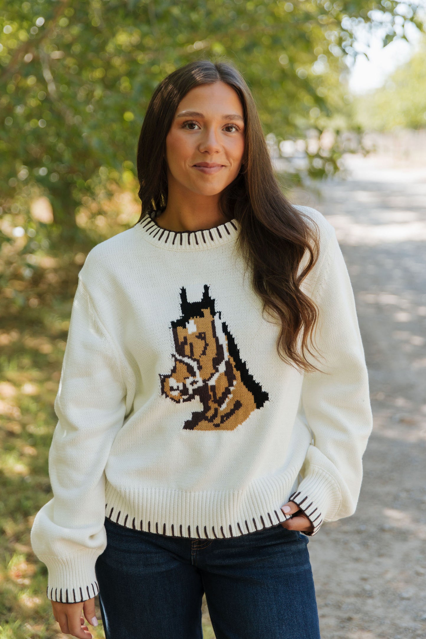 THE SOPHIA HORSE GRAPHIC SWEATER IN CREAM