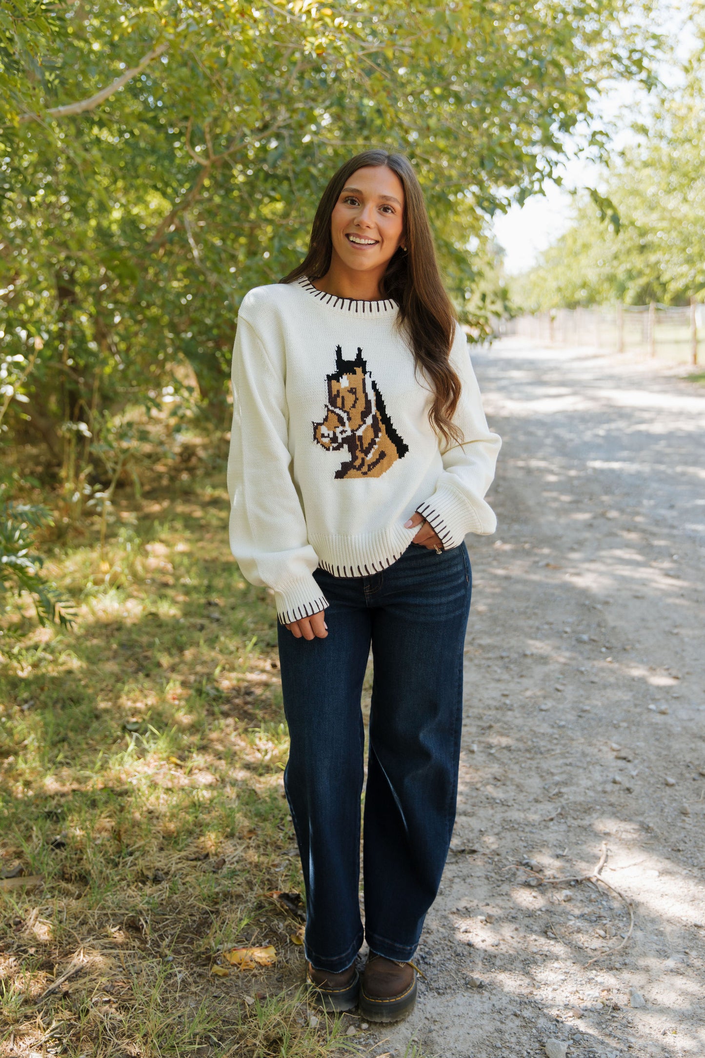 THE SOPHIA HORSE GRAPHIC SWEATER IN CREAM