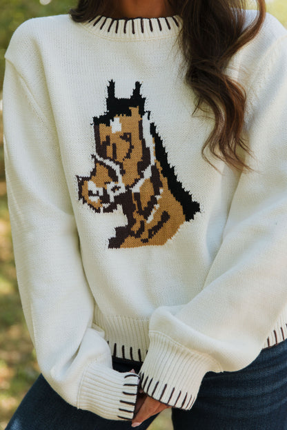 THE SOPHIA HORSE GRAPHIC SWEATER IN CREAM