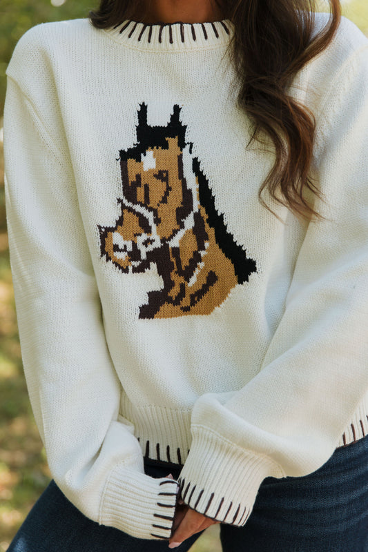 THE SOPHIA HORSE GRAPHIC SWEATER IN CREAM